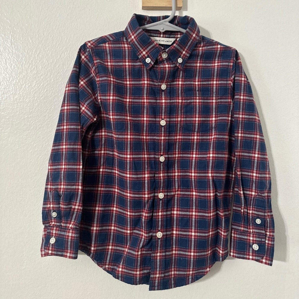 Janie & Jack Red & Blue Plaid Button Down Boys Sz 4